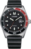 CITIZEN Eco-Drive Diver-Style Solar Watch — Black Dial, Red Accent, 10 ATM