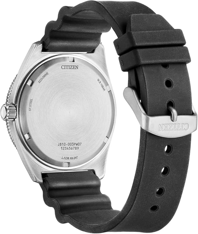 CITIZEN Eco-Drive Diver-Style Solar Watch — Black Dial, Red Accent, 10 ATM