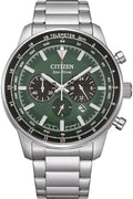 CITIZEN Eco-Drive Solar Chronograph — Striking Green Dial, 10 ATM Water-Resistant